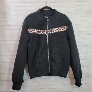 Zyia Active Leopard Flying V Fleece Zip Jacket Sherpa, sz Small